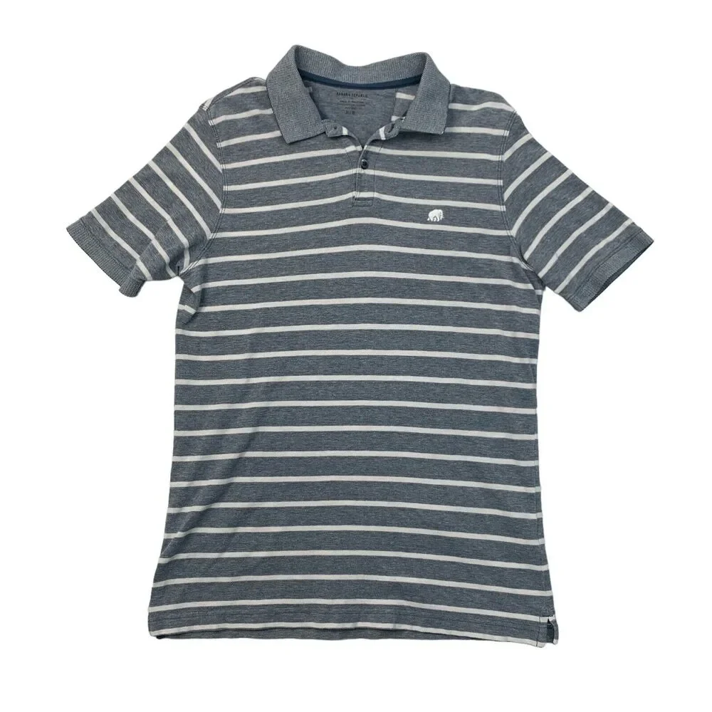 Banana Republic Polo Shirt Mens M Medium Shark Gray Striped Cotton Short Sleeve
